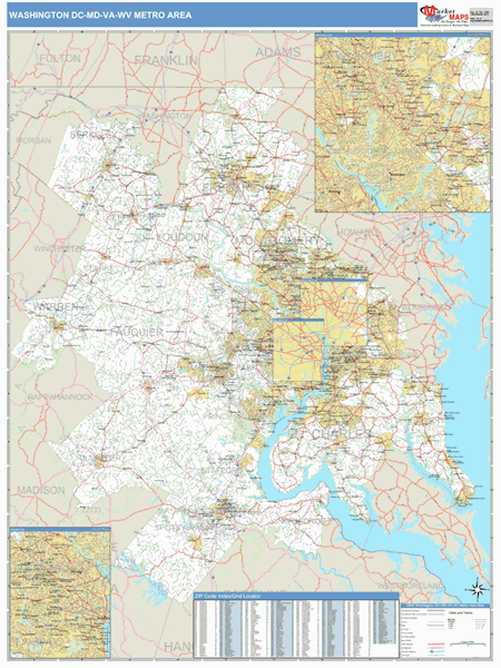 Washington-Arlington-Alexandria, VA Metro Area Wall Map Basic Style by ...