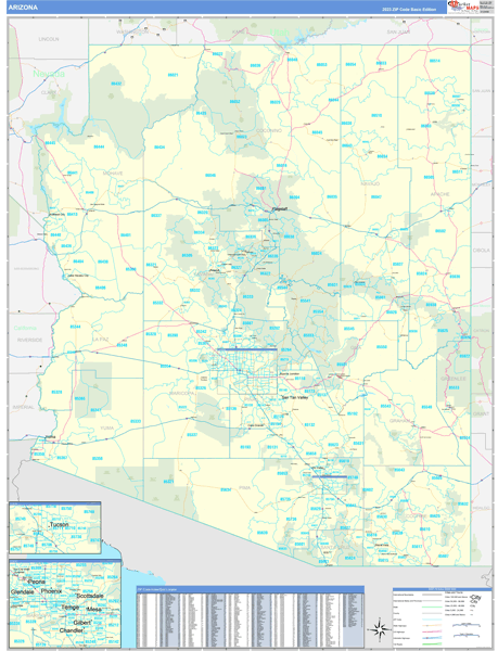 Arizona Zip Code Wall Map