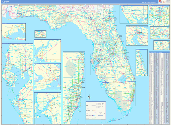 Florida Zip Code Wall Map Basic Style by MarketMAPS  MapSales