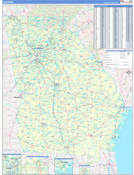 Georgia State Wall Map Basic Style