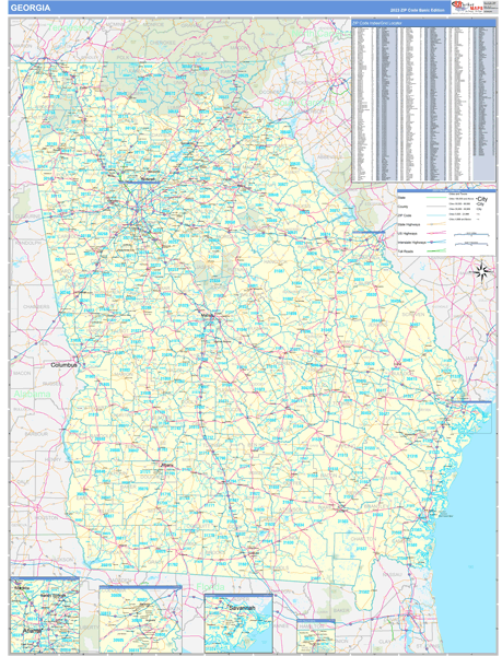 Georgia Zip Code Wall Map Basic Style By Marketmaps Mapsales 7380