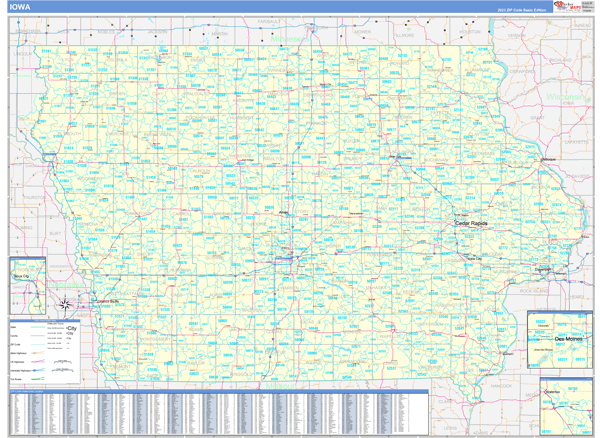 Iowa Zip Code Wall Map