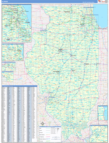Illinois State Wall Map Basic Style