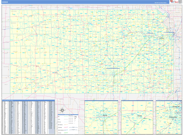 Kansas  Zip Code Wall Map