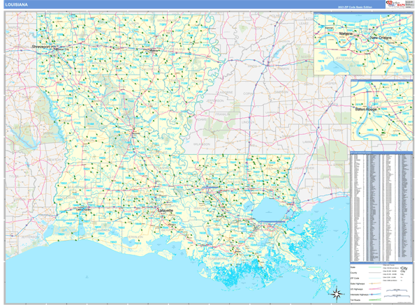 Louisiana Zip Code Wall Map