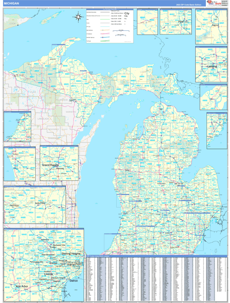 Michigan  Zip Code Wall Map