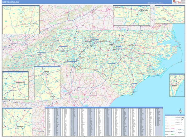 North Carolina  Zip Code Wall Map