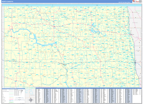 North Dakota  Zip Code Wall Map