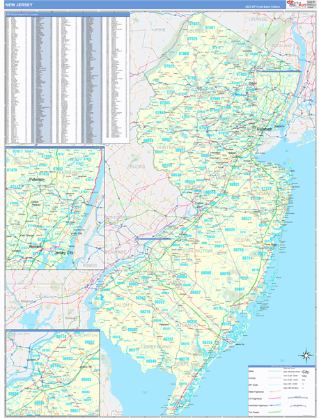 New Jersey Zip Code Wall Map