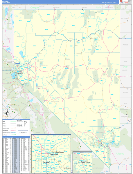 Nevada  Zip Code Wall Map
