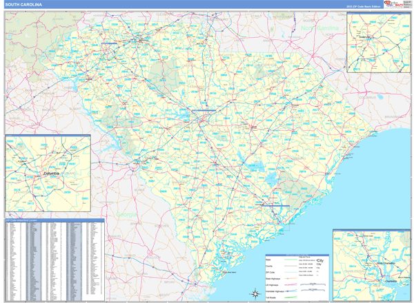 South Carolina State Wall Map Basic Style