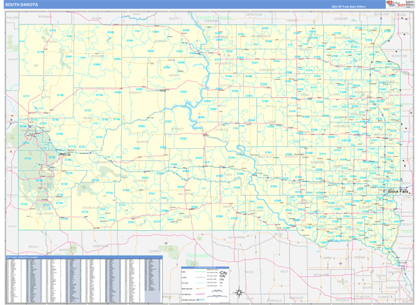 South Dakota State Wall Map Basic Style