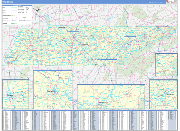 Tennessee State Wall Map Basic Style