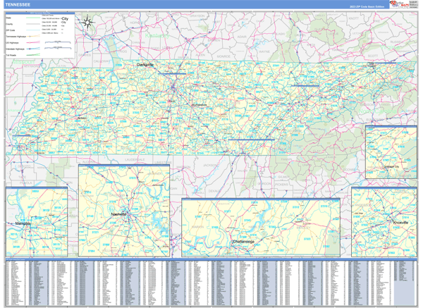 Tennessee Zip Code Maps Basic 9534