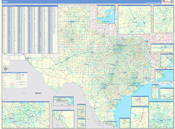Texas  Zip Code Wall Map