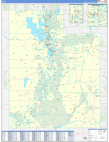 Utah  Zip Code Wall Map
