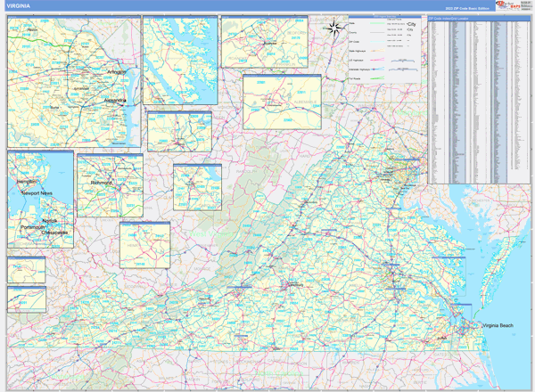 Virginia State Wall Map Basic Style