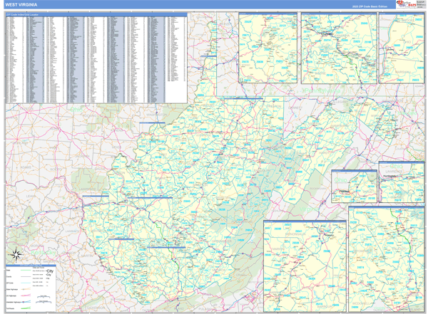 West Virginia State Wall Map Basic Style