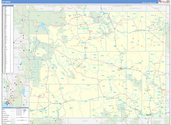 Wyoming State Wall Map Basic Style