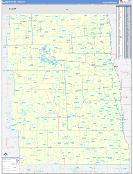 North Dakota Eastern  Wall Map