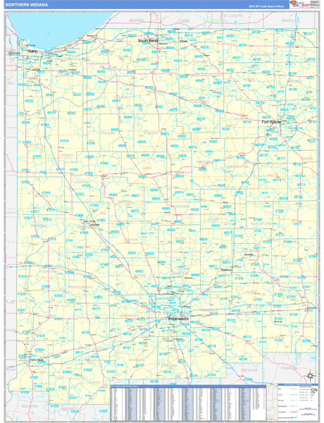 Indiana Northern Wall Map Basic Style By Marketmaps Mapsales