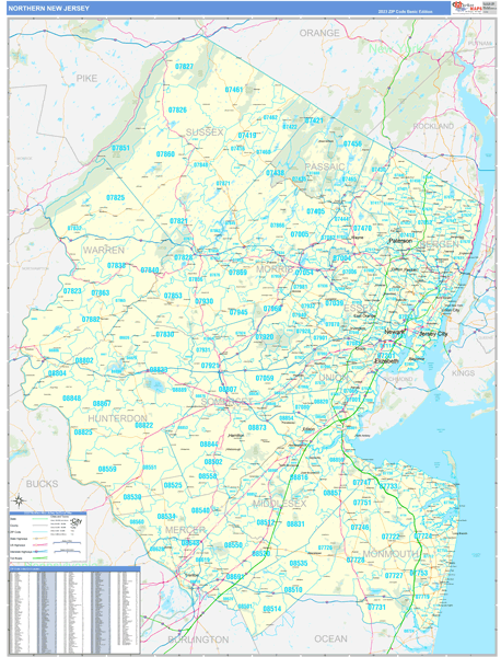 Monmouth County, NJ Wall Map Premium Style by MarketMAPS - MapSales