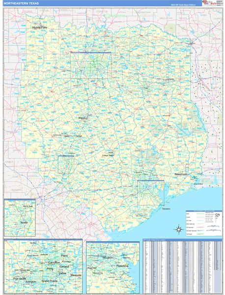 Texas North Eastern  Wall Map
