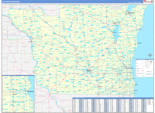 Wisconsin Southern Wall Map Basic Style By Marketmaps