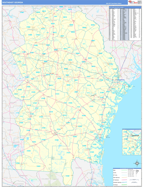 Georgia South Eastern  Wall Map