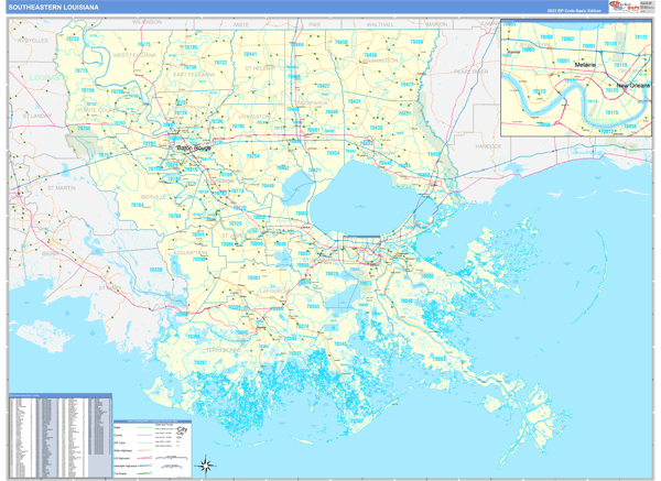 Louisiana South Eastern  Wall Map