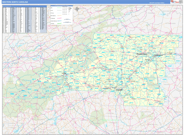 North Carolina Western  Wall Map
