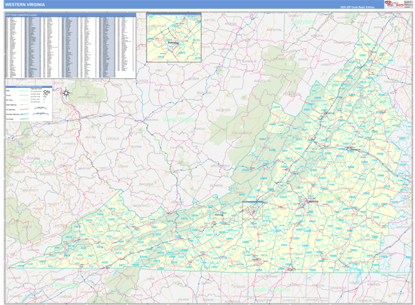 Virginia Western Wall Map Basic Style by MarketMAPS - MapSales