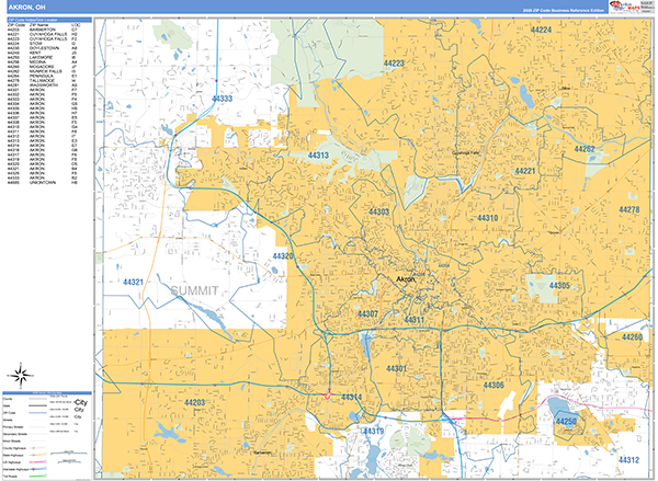 Akron, OH Zip Code Map