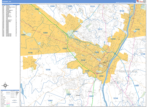 Albany City Wall Map Basic Style