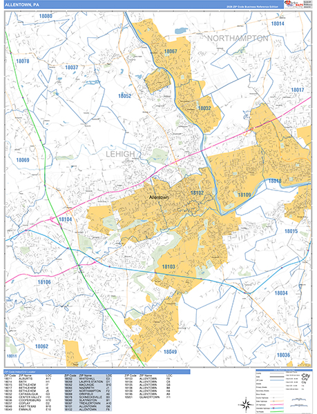 Allentown City Wall Map Basic Style