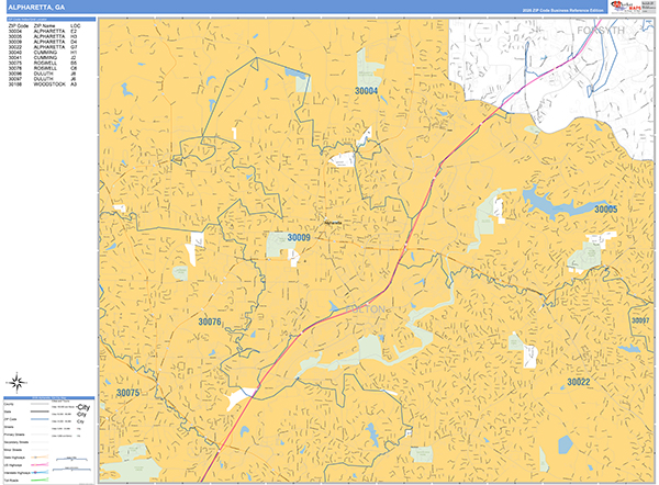 Alpharetta City Wall Map Basic Style