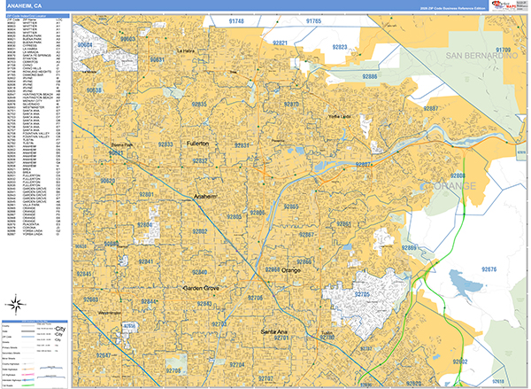 Anaheim City Wall Map Basic Style