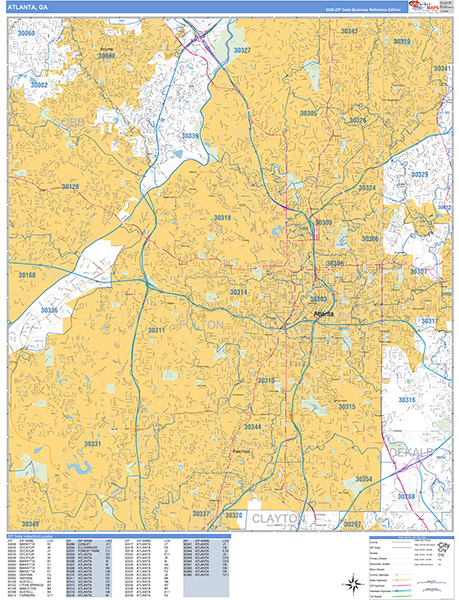Atlanta Wall Map Basic Style