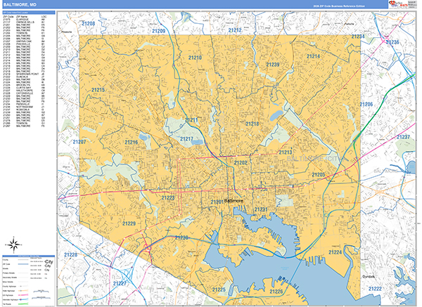 Baltimore City Wall Map Basic Style