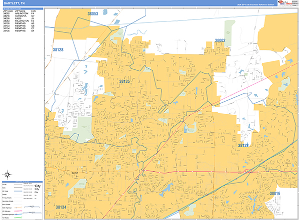 Bartlett City Wall Map Basic Style
