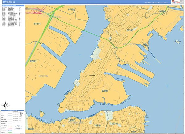 Bayonne, NJ Zip Code Map