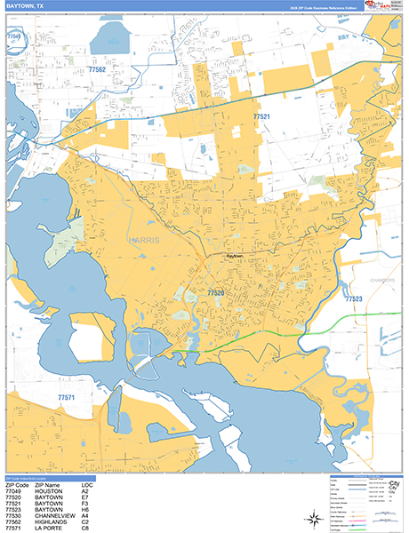 Baytown City Wall Map Basic Style
