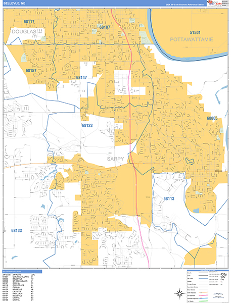 Bellevue, NE Zip Code Map