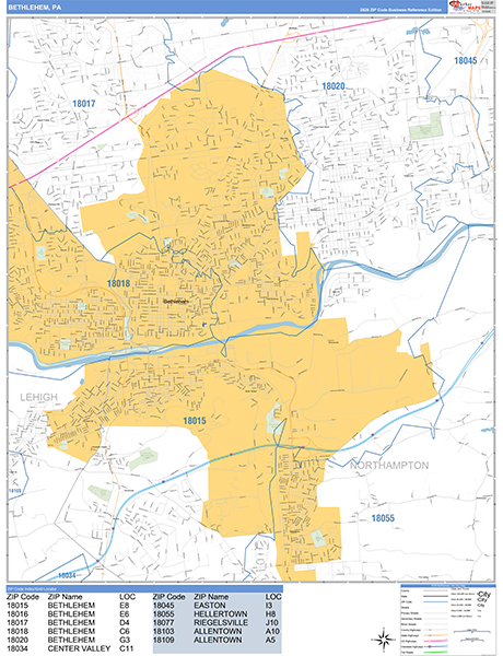 Bethlehem City Wall Map Basic Style
