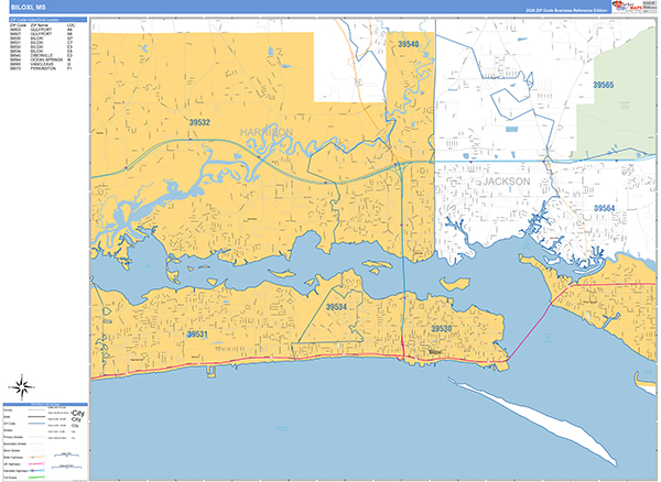Biloxi City Wall Map Basic Style
