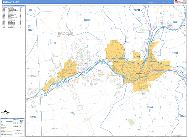 Binghamton City Wall Map Basic Style