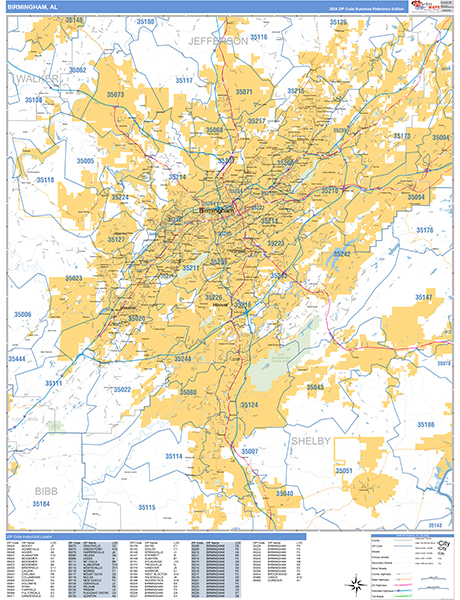 Birmingham City Wall Map Basic Style