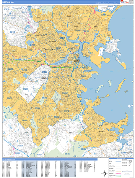 Boston City Wall Map Basic Style