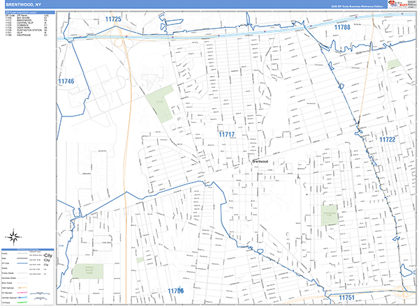 Brentwood City Wall Map Basic Style