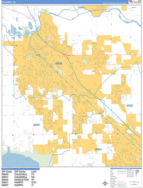 Caldwell City Wall Map Basic Style